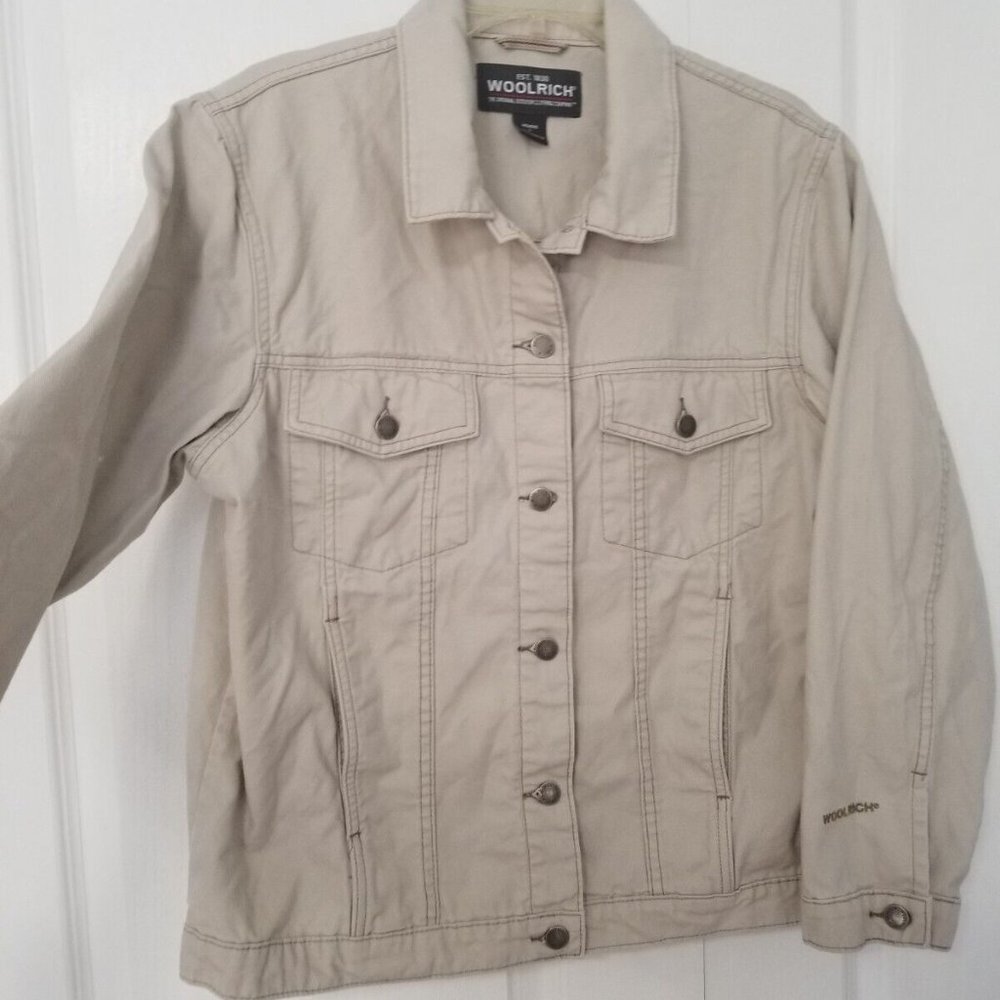 Woolrich 15519 Stone Denim Jacket Womens Large Khaki Cotton
